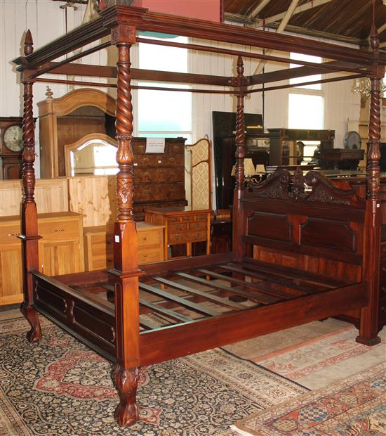 Victorian style mahogany four poster double bedstead